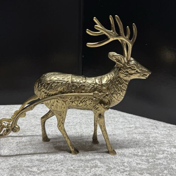 Large 22” Vintage Solid Brass 3 Piece Christmas Reindeer and Sleigh Stunning! - Picture 5 of 16